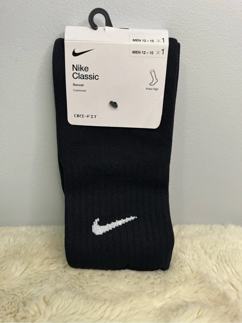 Nike Black Knee-High Dri-FIT Soccer Socks with White Swoosh